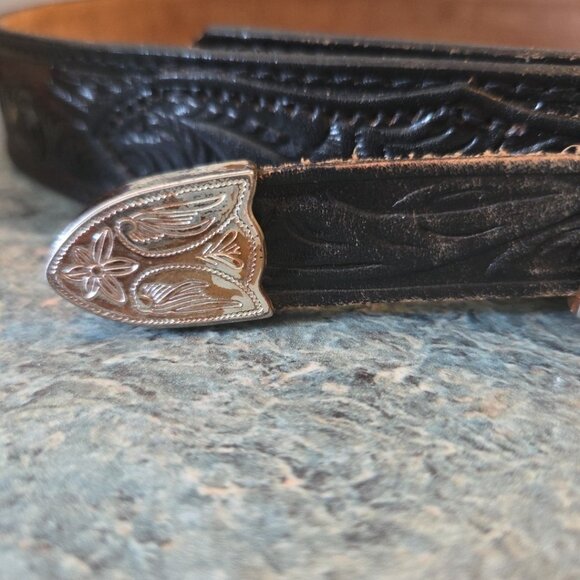 Nocona Black Leather Belt with Silver Buckle - Picture 3 of 13